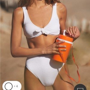 Lulus white made for sun high waisted bottoms and tie front bikini top